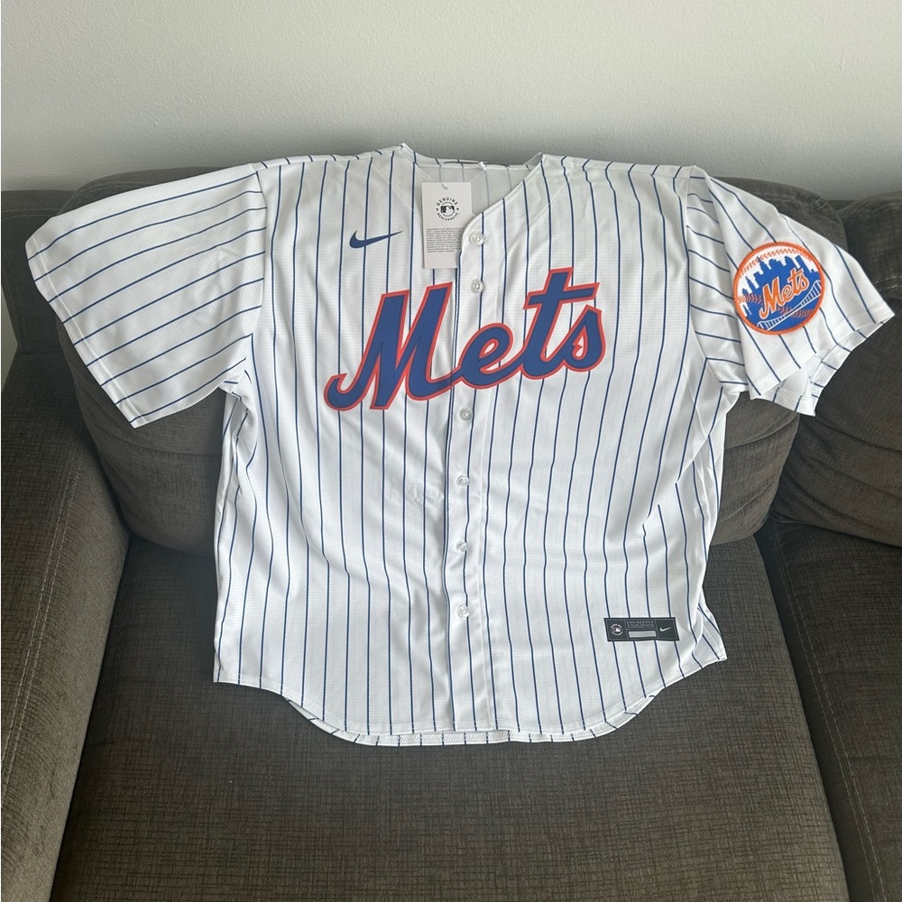 Nike Authentic New York Mets MLB Baseball Pinstripe with Patch Jersey Men’s XL